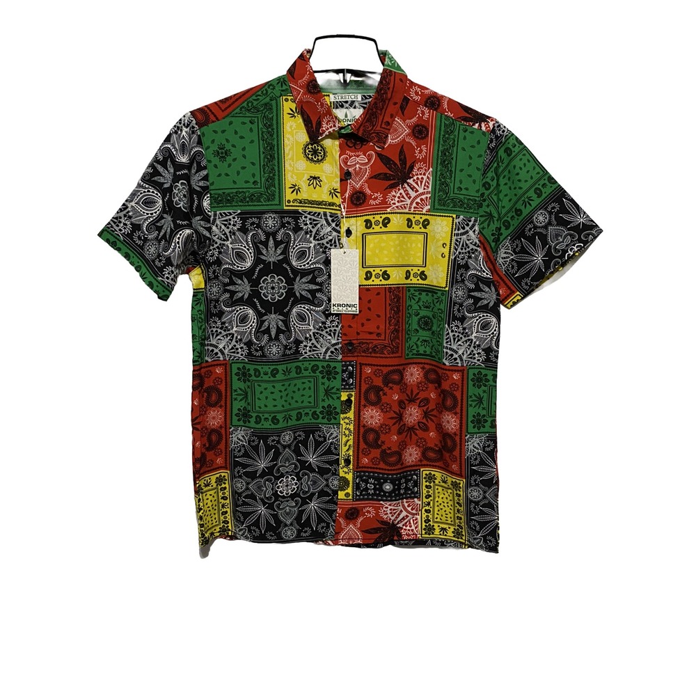 Mens Kronic Shirt Geometric Prints Drill Clothing Button Up Size Medium
